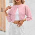 thumbnail image 5 of hoksml Women's Round Neck Knit Sweater Button Cardigan Short Solid Color Long Sleeve Casual Open Front Cropped Knitted Top, 5 of 8