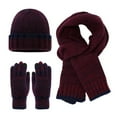 thumbnail image 3 of Beanie for Women Hat Scarf and Gloves Set Thick Soft Stretchy Knit Hats Fashion Winter Skull Cap for Cold Weather #03 Navy, 3 of 5