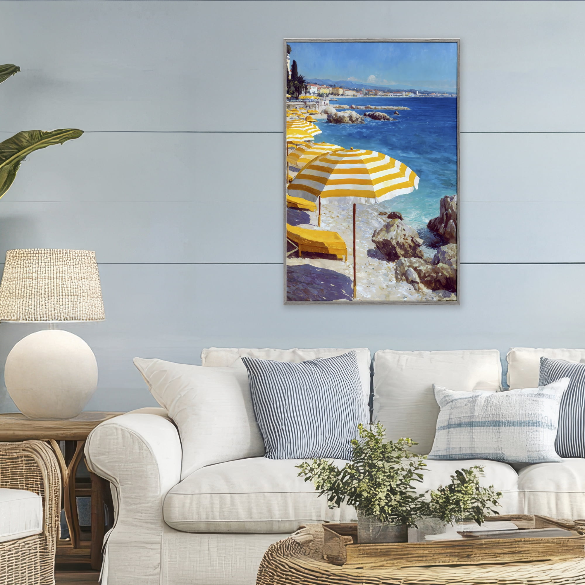 Stupell Industries Sunshine on the Shore Gray Framed Giclee Art, design by Petal Prints Design