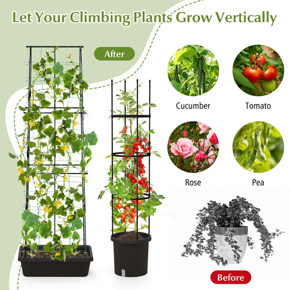 Aimee Lii 2 Pack Garden Planters with Trellis Cucumber Trellis Tomato Cage, Tomato Plant Support, Vegetables Patio Metal Lattices Grid Panels for Ivy, Black