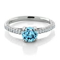thumbnail image 2 of Gem Stone King 1.83 Ct Round Swiss Blue Topaz E-F Lab Grown Diamond 925 Sterling Silver Engagement Ring (Size 8), 2 of 4