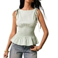 thumbnail image 2 of Women's Gingham Peplum Tank Tops Summer Tie Shoulder Sleeveless Cute Y2k Going Out Tops Green M, 2 of 6