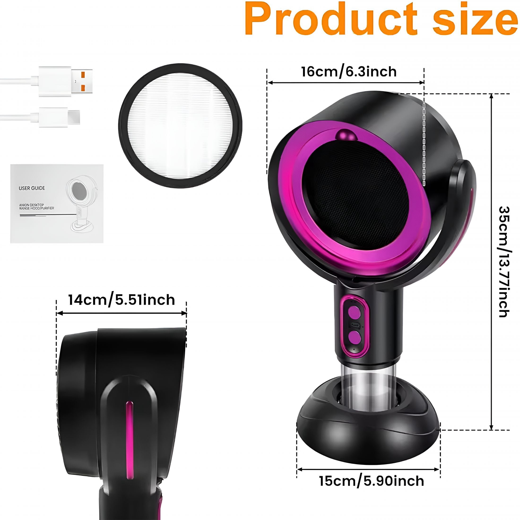 HIBIBUD Smoke Fan for Smoking Indoors,Desktop Smoke Purifier Fan,Portable Rechargeable Adjustable Angle Smoke Trap,Mini Air Purifier with Removable Washable Filter for Indoor Smoking,Cooking,Office