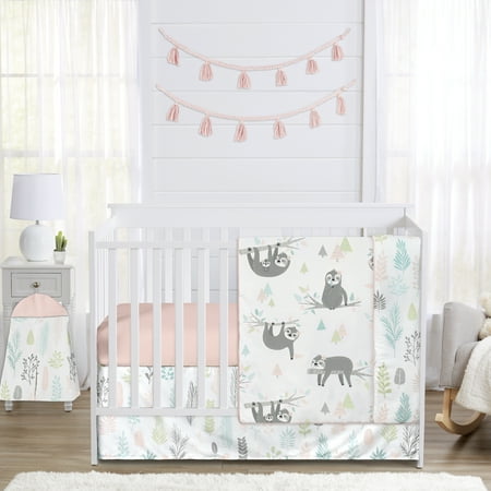 UPC: 0846480070894 | Pink and Grey Sloth Collection Sloth 4 Piece Crib Bedding Set by Sweet Jojo Designs