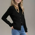 thumbnail image 4 of Girls Solid Color Knit Cardigan, Long Sleeve Button Down School Cardigan for Kids Black XXL, 4 of 5