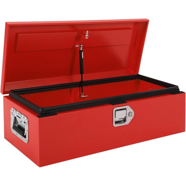 30x13x10in Steel Truck Bed Tool Box with Diamond Plate Side Handle and Lock Keys Portable Storage Organizer for Pickup RV Trailer Red