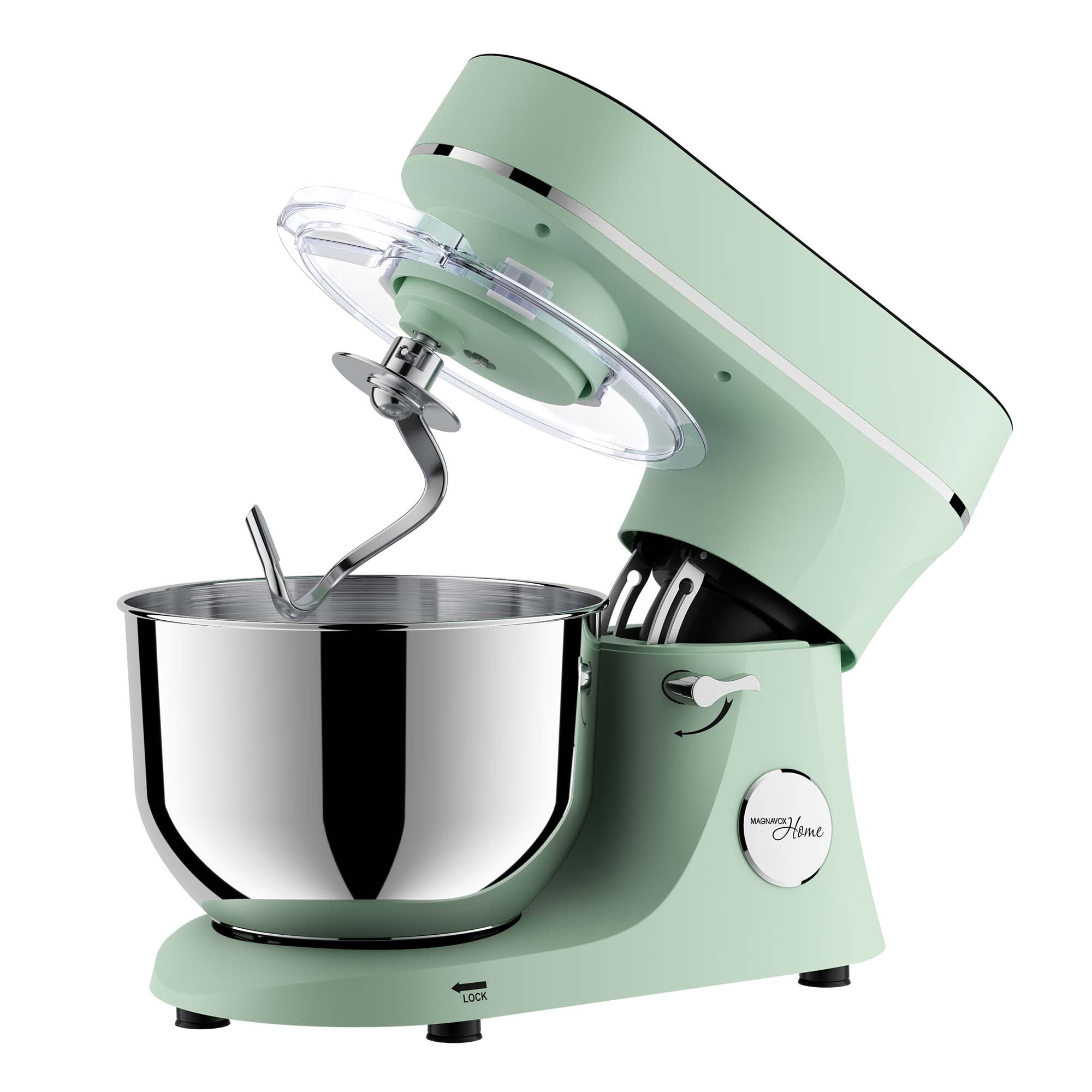 Magnavox 6.0L Digital Touch Screen Stand Mixer with Stainless Steel Bowl, 11-Speed, Tilt-Head, Planetary Mixing, 660W Motor, Dough Hook, Beater, Whisk, Bowl Cover, Pistachio