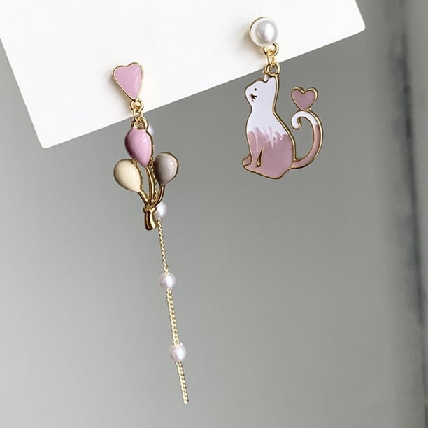 Pendientes colgantes de animales bonitos con flores de estilo coreano para mujer, Luna, estrellas, gatito, conejo, globo, pendiente asimétrico, regalo de joyas de fiesta Tan Jianjun unisex