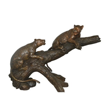 Two Jaguars On A Tree Bronze Statue - Size: 66"L x 34"W x 44"H.