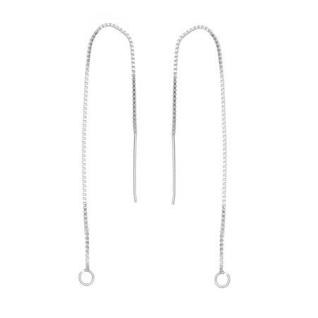 Box Chain Ear Threads - Sterling Silver Ear Threads Threaders 4 Inch Box Chain With Loop