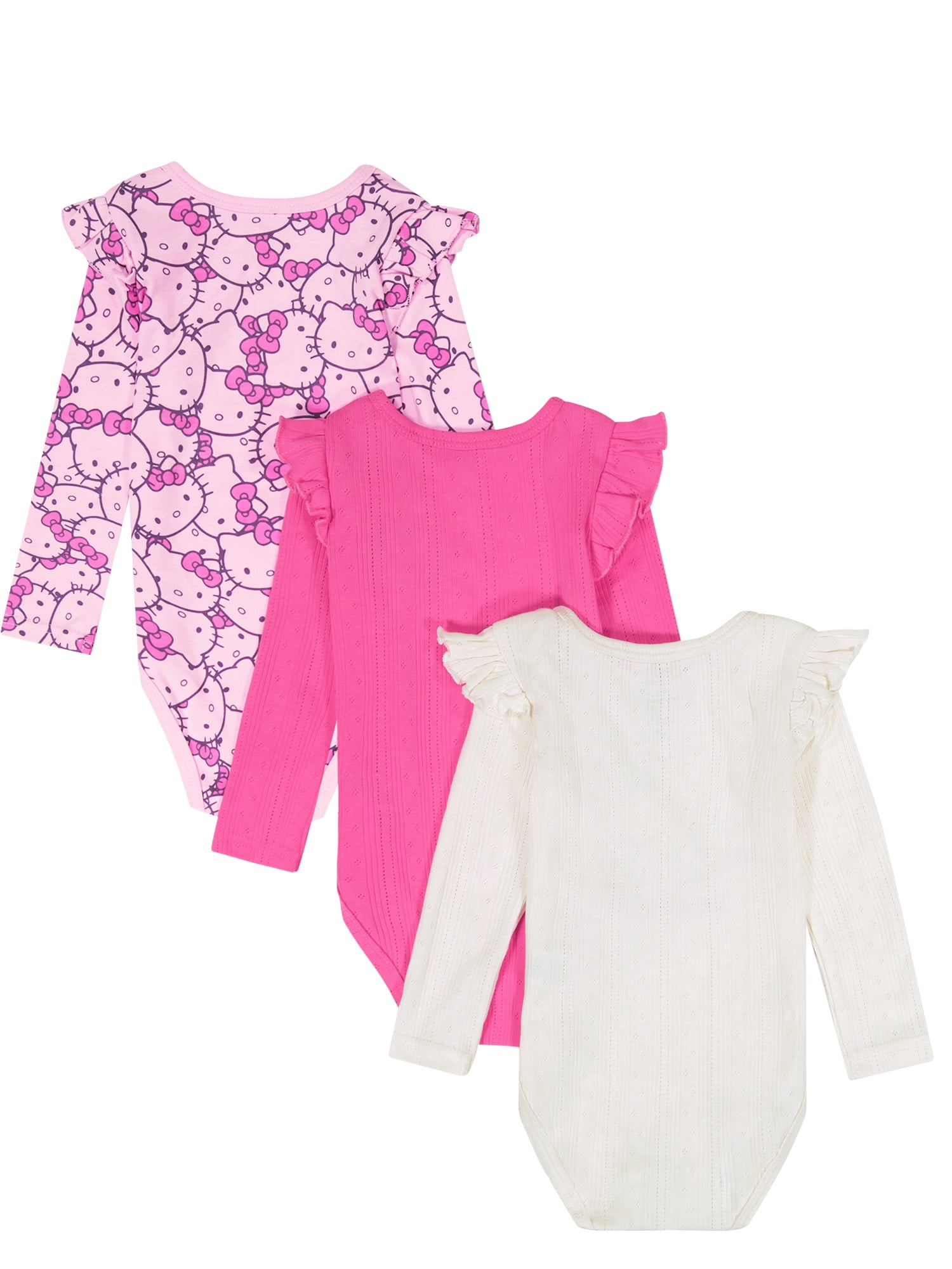 Hello Kitty Baby Girls 3 Pack Long Sleeve Bodysuit, Size 0-24 Months