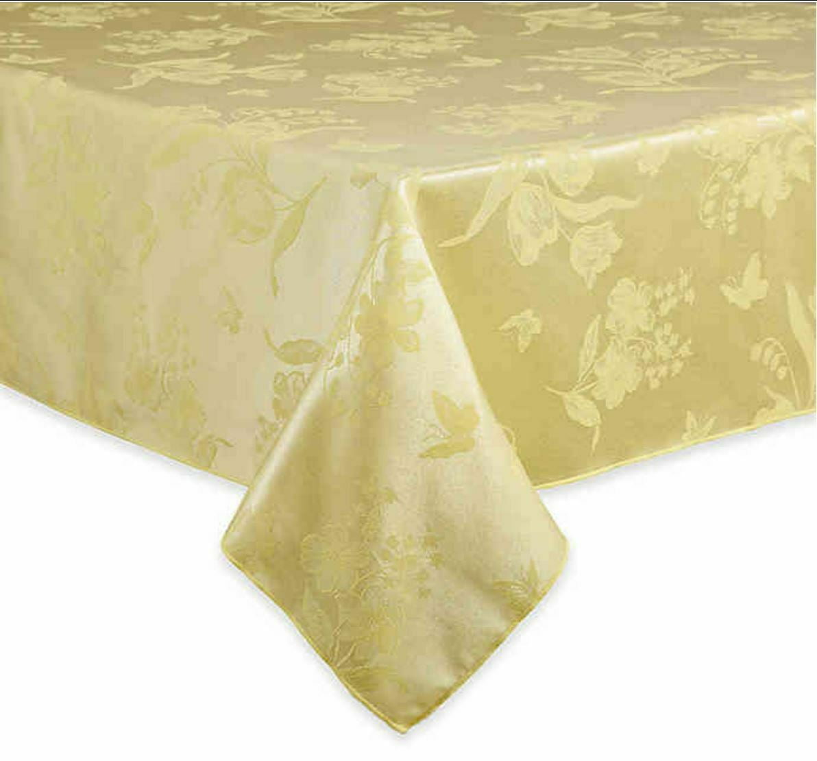 Floral 60Inch x 84Inch Oblong Damask Fancy Tablecloth in Butter