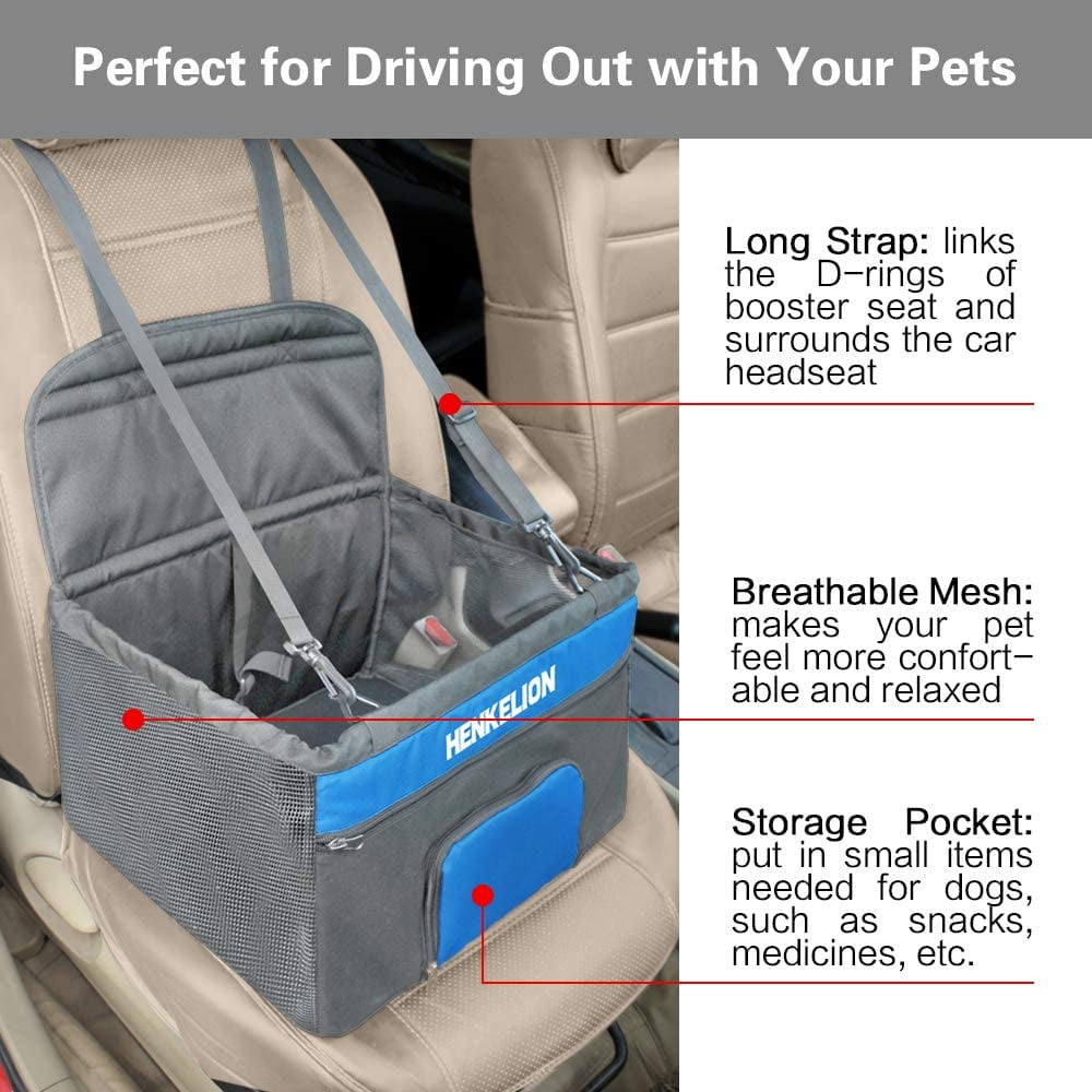 IGUOHAO Small Dog Car Seat Dog Booster Seat for Car Front Seat Pet Booster Car Seat for Small Dogs Medium Dogs Within 30 lbs Reinforced Dog Car Booster Seat Harness with Seat