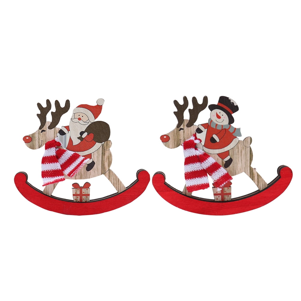 Rosarivae 2pcs Christmas Rocking Horse Toys Ornament Creative Christmas Wooden Desktop