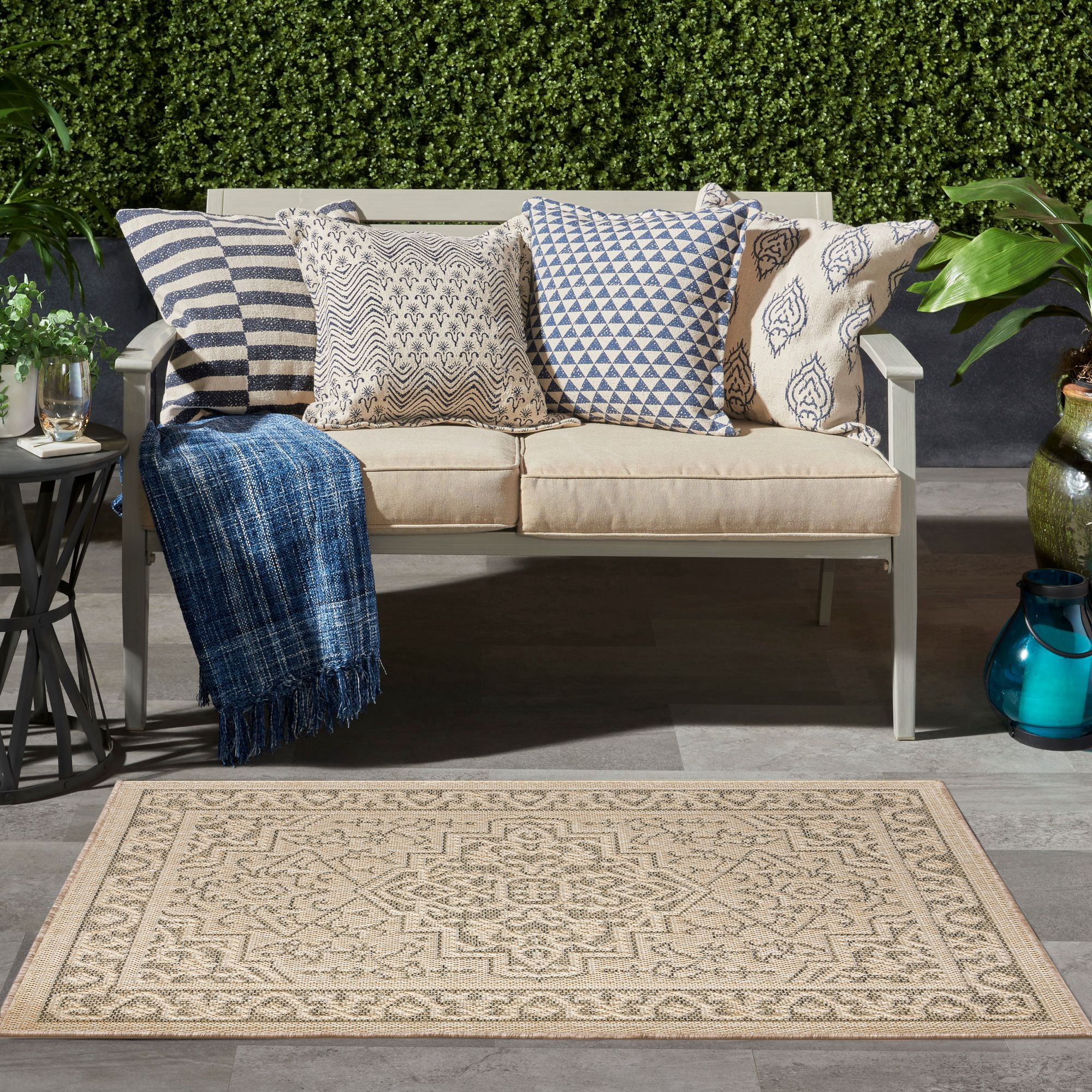 Nourison Tulum 3' x 5' Taupe Olive Indoor/Outdoor Rug