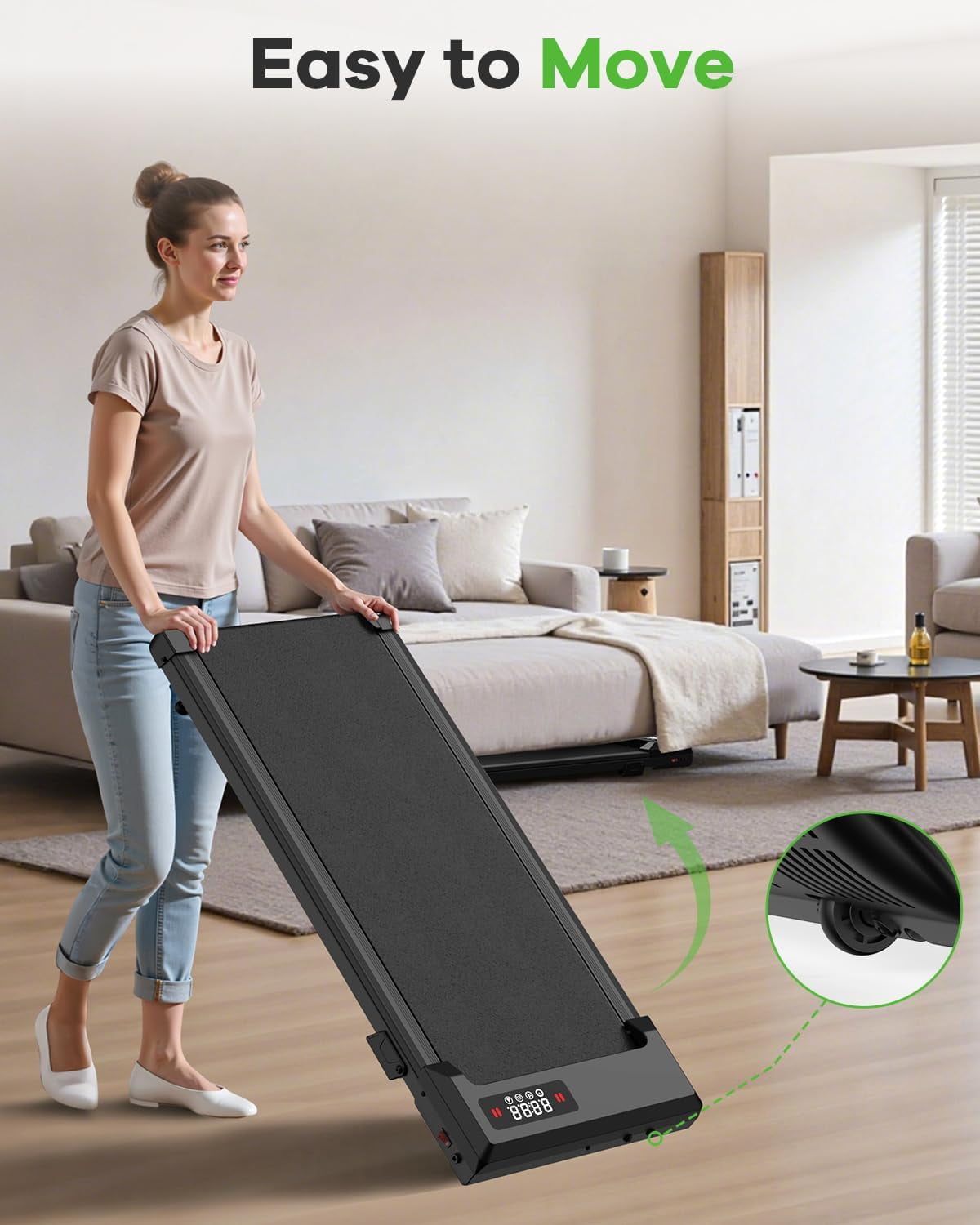 Evitormill Walking Pad, Under Desk Treadmill, Compact Walking Pad for Home & Office, 2.5HP Quiet Motor, 33.5'' Running Belt, Supports 265 Lbs (Black)