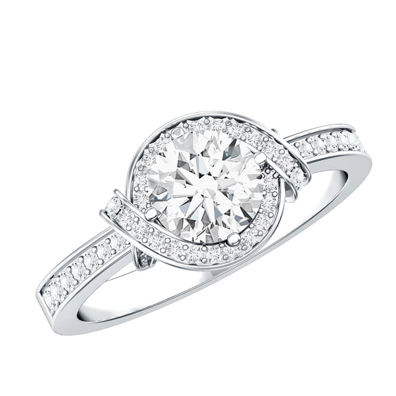 Lab Created Diamond Circle Engagement Ring with Halo - 0.9 Carat - EF-VS Quality, 925 Sterling Silver, US 4.00