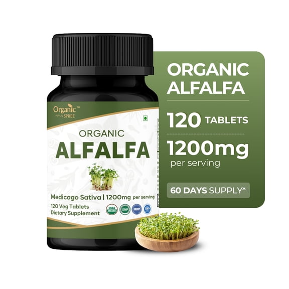 ORGANIC SPREE Alfalfa Tablets 120 Count – Medicago Sativa Herbal Supplement for Men & Women – USDA Organic Certified – Vegetarian Ayurvedic Tablets
