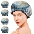 thumbnail image 7 of Shower Caps,Blue Gold Marble Pattern Waterproof Shower Cap for Women 4 Pieces,Double Reusable Hair Cover for Shower PEVA Elastic Stretch Hem, 7 of 7