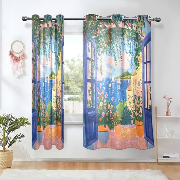 Yayeee Window Curtains Light Filtering 63"x42" Grommet Panel Pair Home Living Room Decor, Blue Window