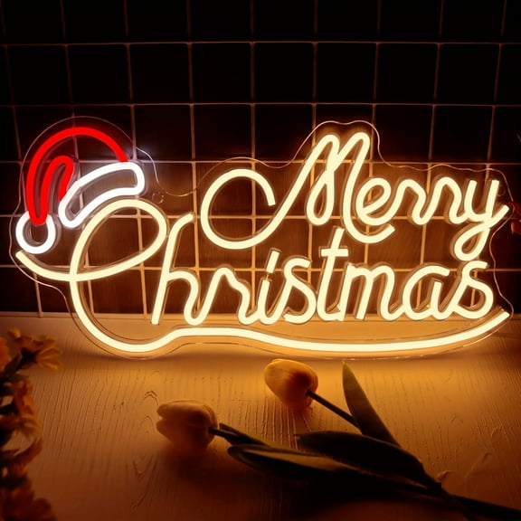 LED Merry Christmas Sign Light, USB-Powered Glowing Tube for Indoor/Outdoor Wall-Mountable Holiday Decor