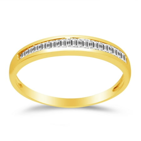 Gold Wedding Band Set - Solid 14k Yellow Gold 2.5mm Baguette Cut Channel Invisible Set Anniversary Ring Wedding Band CZ Cubic Zirconia 1/2 cttw. , Size 7