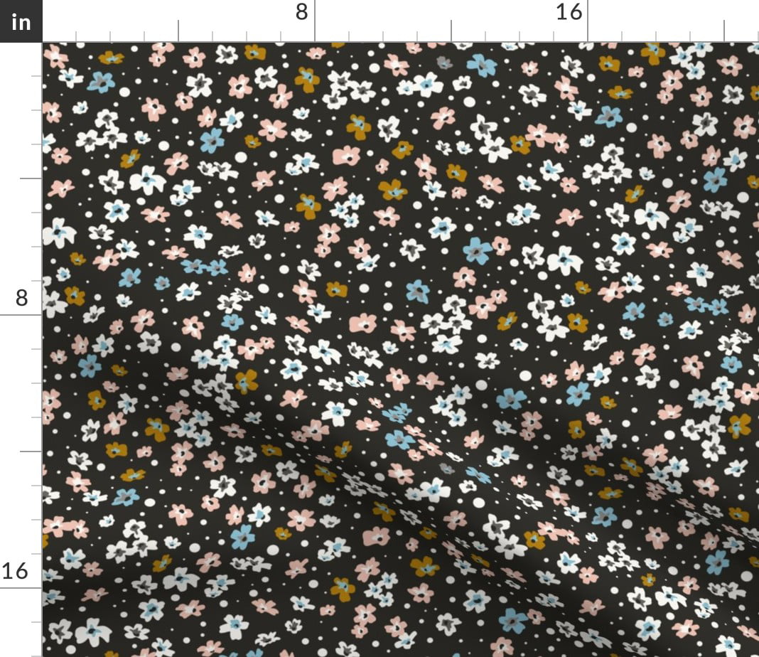 Roostery Fleur Boho Floral Meadow Black Regular Scale Flowers Nature Home Decor Bohemian by Spoonflower