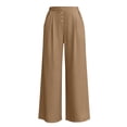 thumbnail image 7 of Womens Spring Summer Soft Flowy High Waist Pull On Straight Wide Leg Stretch Drape Dress Pants with Button Khaki, 7 of 7