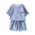 thumbnail image 3 of Swuxness Girls Casual Short Sleeve 2 Piece Sets , Kids Summer Outfits Sets, Summer Girl's Round Neck Short Sleeve Shorts Loose Casual Sets Light Blue, 6 Months, 3 of 4