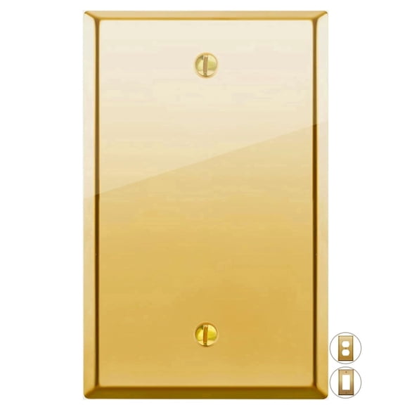 Rio Salto BRASS Signature Collection Standard Size Polished Gold Blank Wall Plate Metal Outlet Cover for Unused Outlets Wall Switch Covers Child Safe Device Outlet Safety Polished Brass 1 Pack