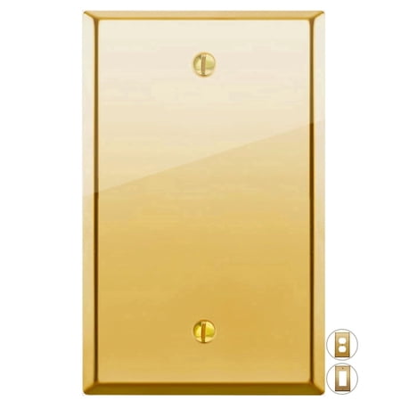 Rio Salto BRASS Signature Collection Standard Size Polished Gold Blank Wall Plate Metal Outlet Cover for Unused Outlets Wall Switch Covers Child Safe Device Outlet Safety Polished Brass 1 Pack
