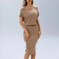 thumbnail image 3 of Women's Off The Shoulder Short Sleeve Ribbed Knit Dress Casual Party Bodycon Midi Dresses, 3 of 6
