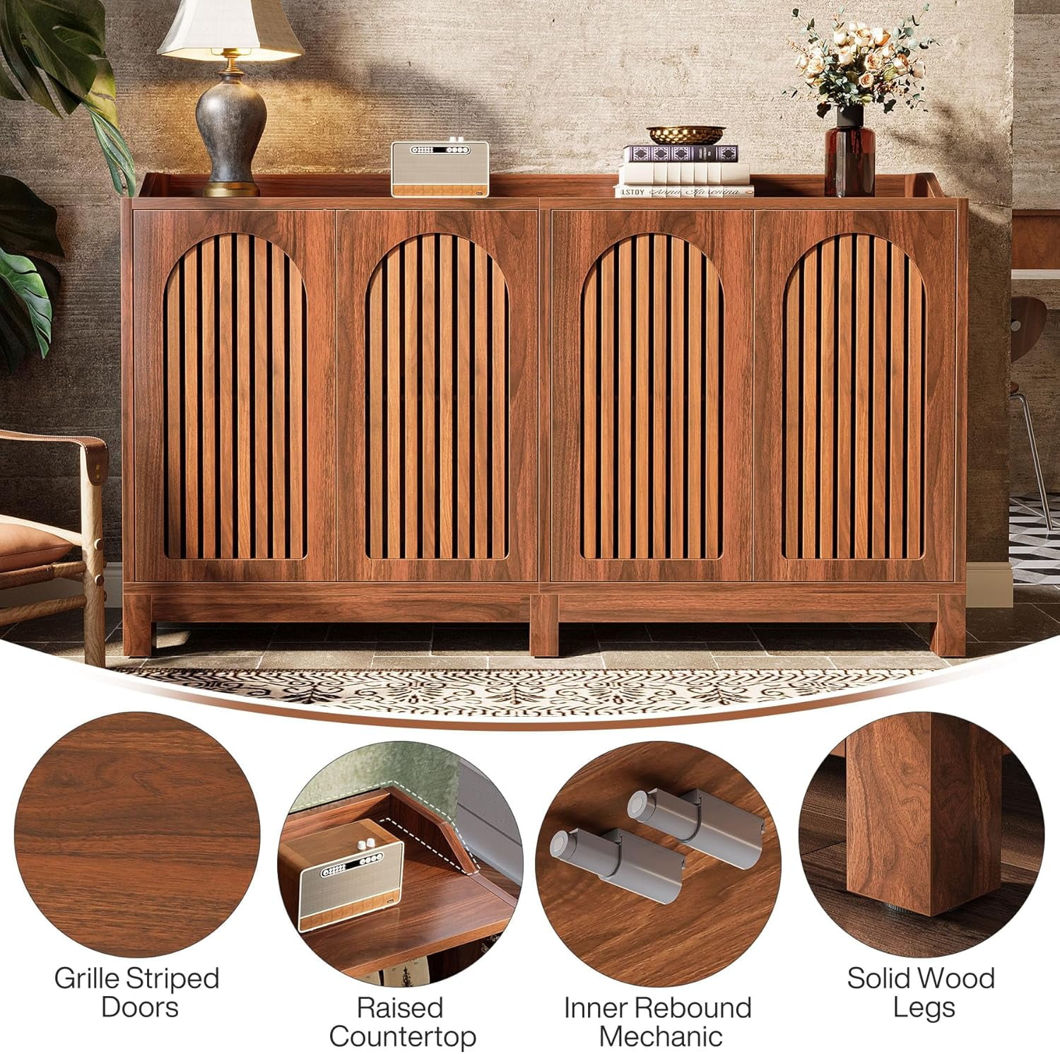 Tribesigns 57" Farmhouse Storage Cabinet with Shutter Doors and Adjustable Shelf