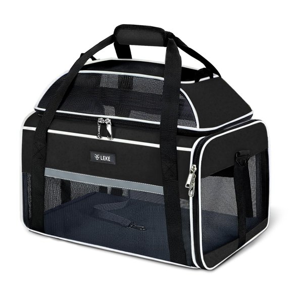 Top-Expandable Pet Carrier 17x11x9.5 Inch Alaska Hawaiian Airline Approved Soft Sided Underseat to 12lbs Travel Carriers for Small Cats and Dogs with Locking Safety Zippers Anti-Scratch Mesh