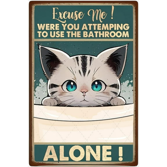Excuse Me Cat Funny Bathroom Metal Sign Home Wall Room Decor Vintage Black Cat Art Aluminum Sign Funny Cat Poster Vintage Tin Sign For Home Office Decor Rustproof Aluminum 5.5x8 Inches