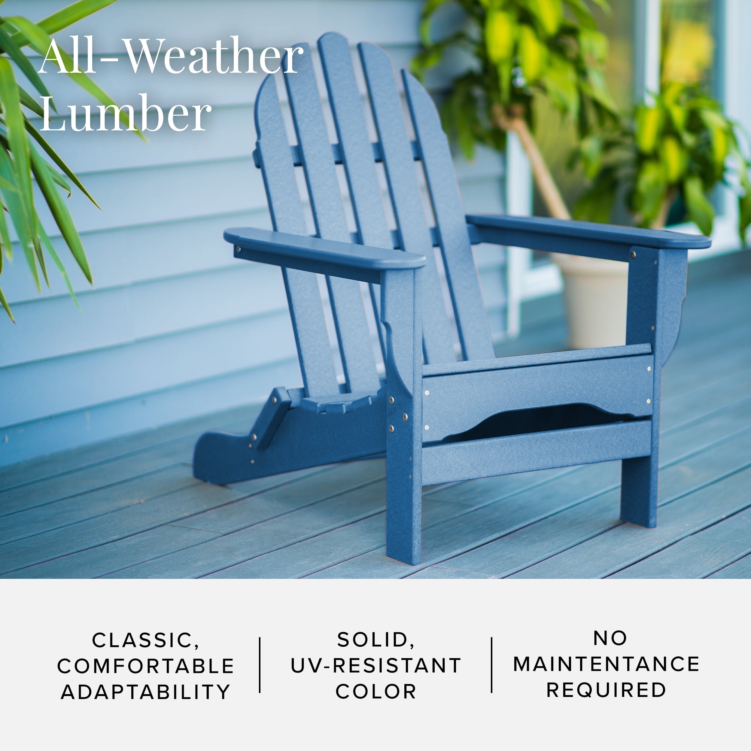 DuroGreen Adirondack Chairs Made With All-Weather Tangent lumber, Set of 2, Oversized, High End Classic Patio Furniture for Porch, Lawn, Deck, or Fire Pit, No Maintenance, USA Made, Royal Blue