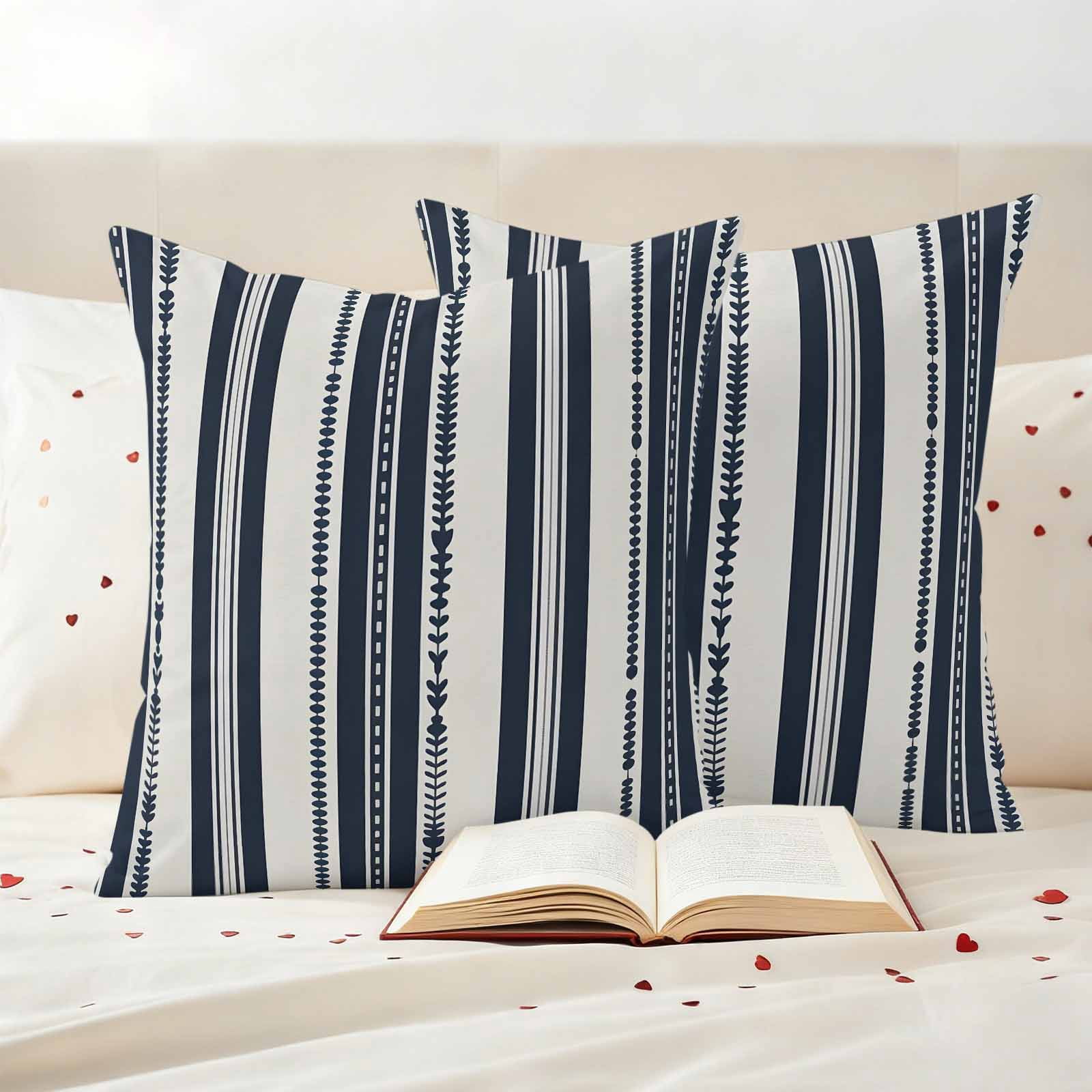 Navy Blue Geometric Outdoor Waterproof Pillow Covers, Modern Stripes Art Farmhouse Decorative Square Throw Pillowcase Sofa Cushion Sham for Patio/Couch/Chair, 24"x24" 2 Pack