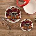 thumbnail image 2 of SKYSONIC Cartoon Colorful Skull Pot Holders Trivets, 2 Pcs Heat Resistant Trivets,Flower Wreath Roses Cotton Thread Weave Mats for Hot Pads Pans Pot Bowl Teapot for Kitchen Decor, 2 of 7