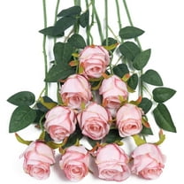 10pcs Artificial Silk Roses Fake Flowers Bouquet Long Stems for Wedding Home Party Decoration(Yellow)