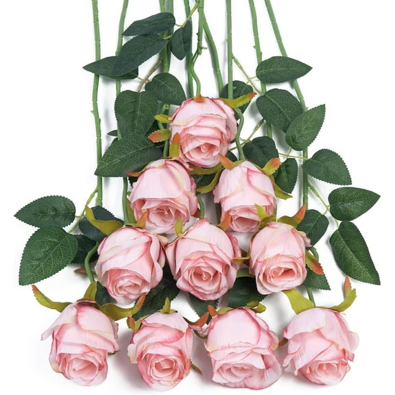 10pcs Artificial Silk Roses Fake Flowers Bouquet Long Stems for Wedding Home Party Decoration(Yellow)