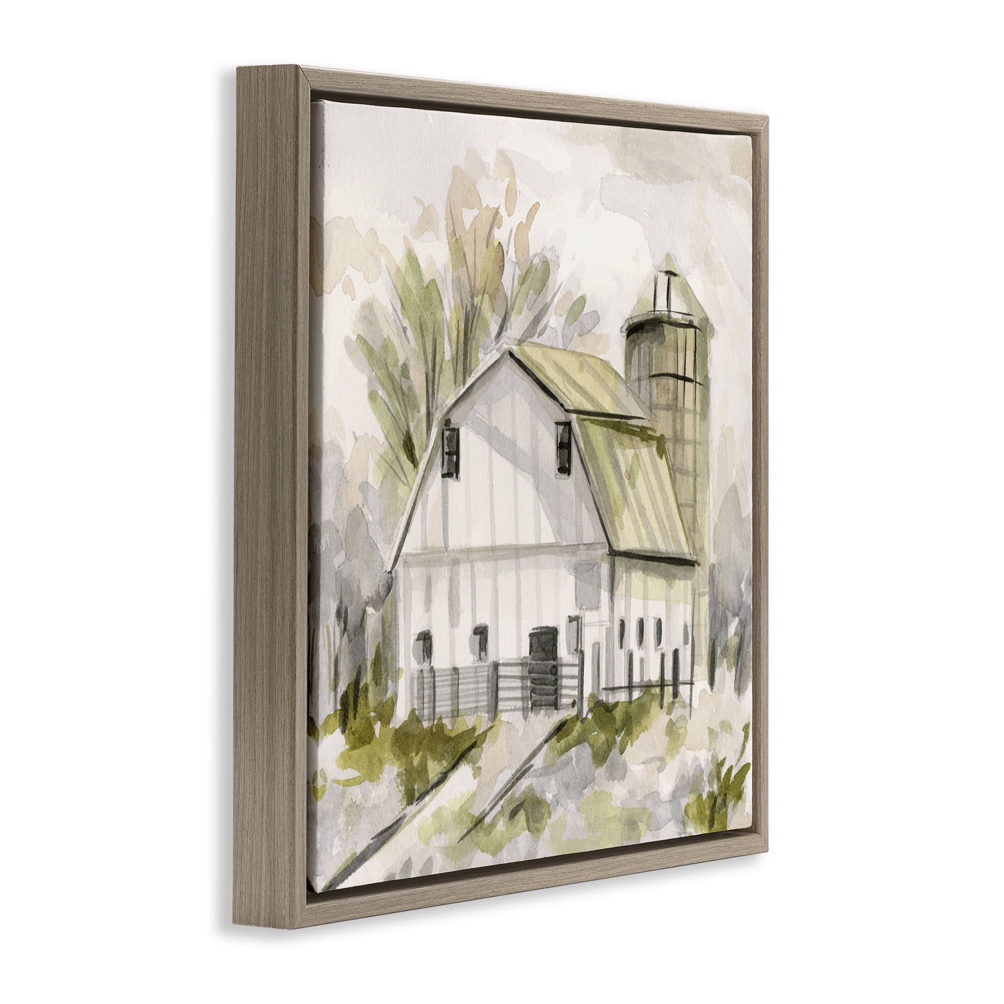 Stupell Industries Neutral Farmhouse Barn Scenery Painting Brown Floater Framed Canvas Art Print Wall Art, 25 x 25