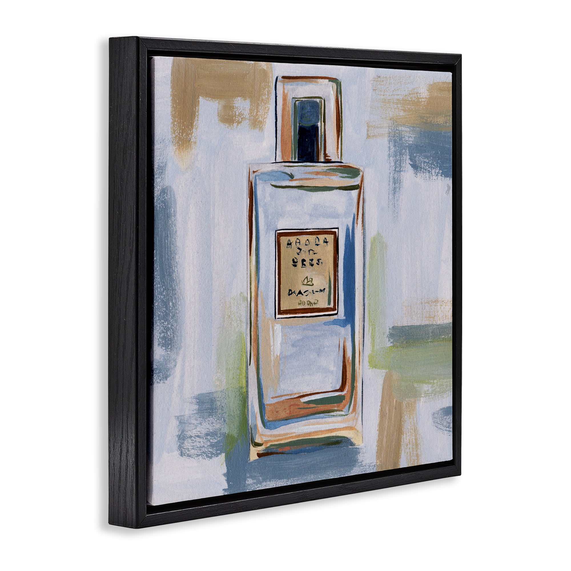 Stupell Industries Cosmetics Bottle Brush Strokes Fashion Painting Black Floater Framed Canvas Art Print Wall Art, 25 x 25