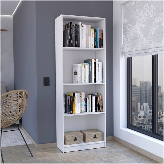 4-Shelf Modern Bookcase Display Shelf Organizer, Open Storage Rack for Home Office Decor in White