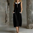 thumbnail image 2 of Women's Cotton Sleeveless Dresses Buttons V Neck Colorblock Midi Dress Collared Casual Summer Vacation Sundress with Pockets Black,XL, 2 of 7