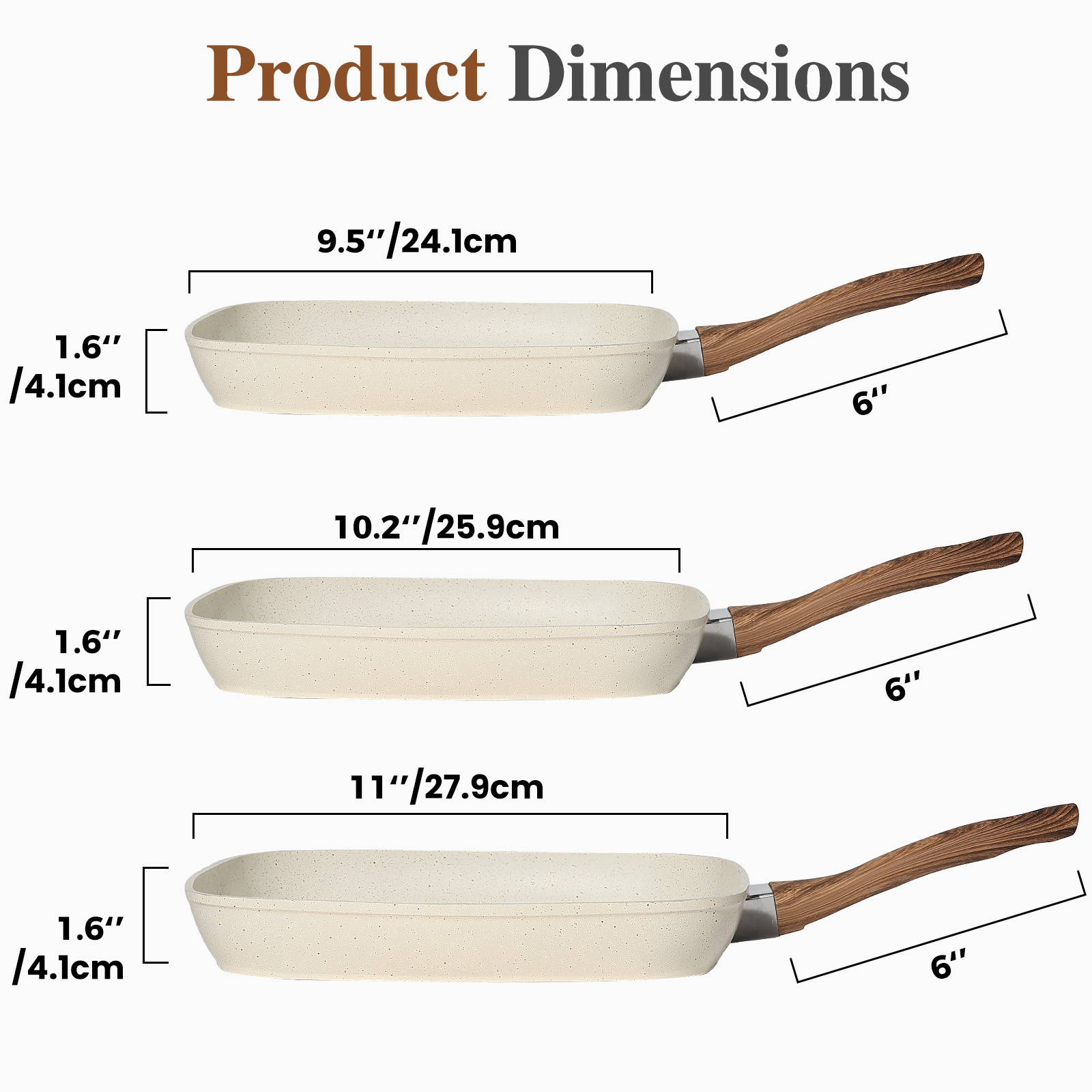 Gianna 3-Piece Non-Stick Cookware Set, Durable Pans for Gas and Induction Stoves, Beige