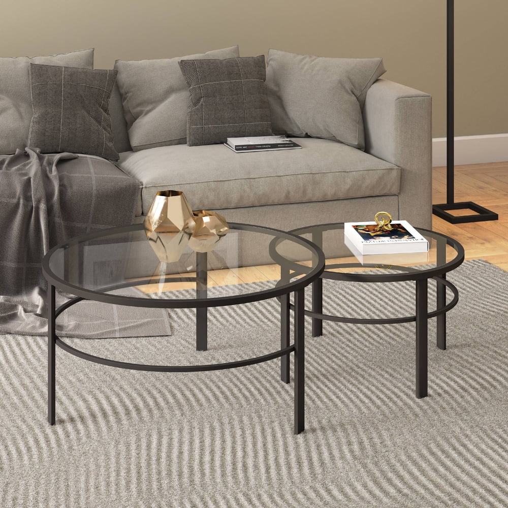 Evelyn&Zoe Contemporary Nesting Coffee Table Set with Glass Top