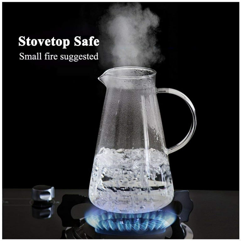 Pitcher Cute Glass Pitcher with Anti-scalding Handle Household Hammered  Water Jug High Temperature Resistant Teapot Juice Jug（42.2/60.8 Oz）  Hot/Cold