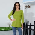 thumbnail image 6 of Womens Summer 3/4 Sleeve T Shirts Crew Neck Loose Fit Tunic Tops Casual Solid Basic Tees Green XL, 6 of 8