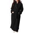 thumbnail image 2 of MGDXOX Women's Fuzzy Fleece Long Robe Solid Color Plush Kimono Warm Thick Fluffy Oversized V Neck Loungewear Maxi Bathrobe Black M, 2 of 4