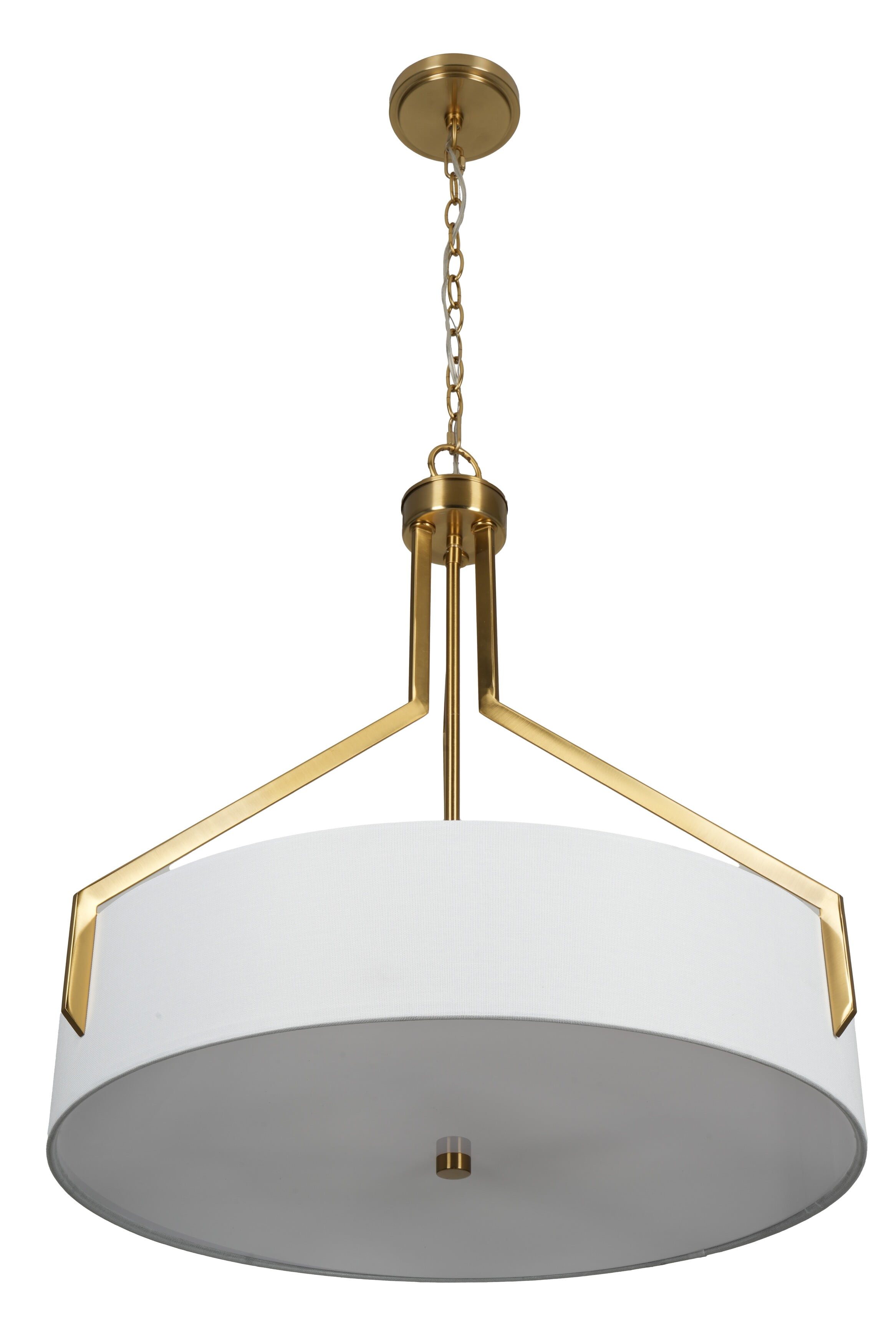 Kenroy Home Thayne 24'' Pendant Light Fixture with Off-White Fabric Drum Shade for Dining Room, Kitchen Table, Bathroom, Foyer, or Entryway, Brushed Gold